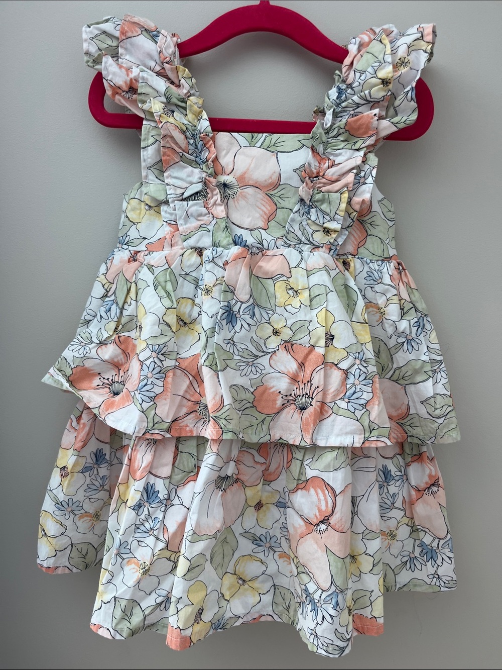 Janie and Jack White Floral Ruffle Sundress with Peach & Yellow Blooms